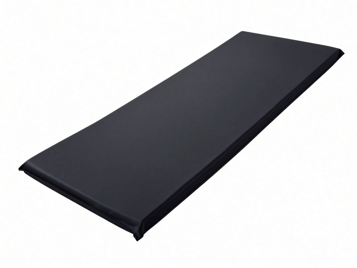 Black rectangular foam sleeping pad with rounded edges
